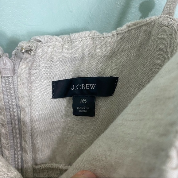 J Crew Smocked Linen Midi Dress Beige Gray BI587 Sleeveless Sz 16 - Picture 4 of 6